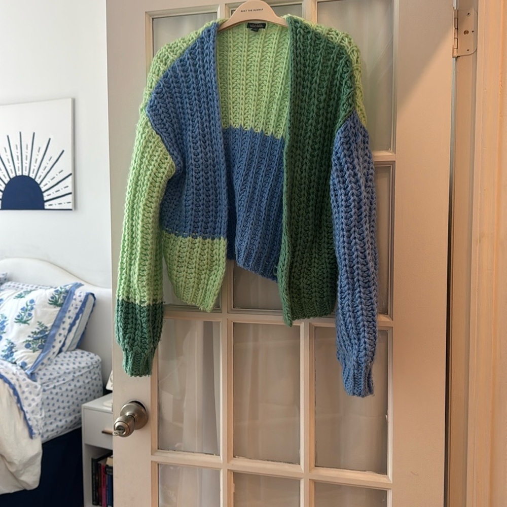 Wild Fable Green and Blue Colorblock Cardigan Sweater